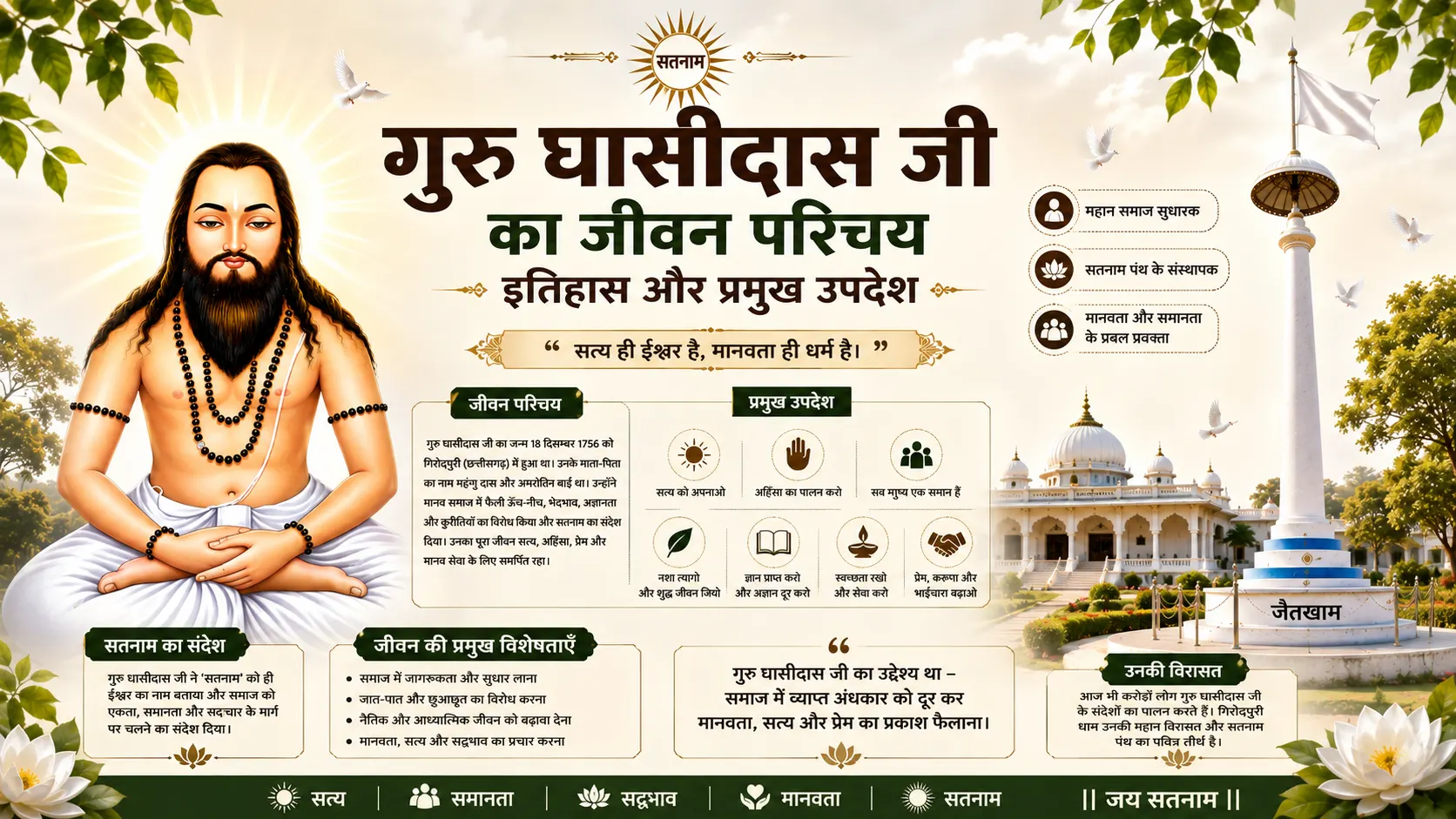 गुरु घासीदास जी का संपूर्ण जीवन परिचय, इतिहास और प्रमुख उपदेश (1756-1850)